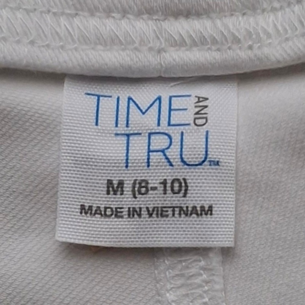 Time and Tru Pants M S White Cropped Stretch Pull On Pockets Casual Career - Picture 3 of 11